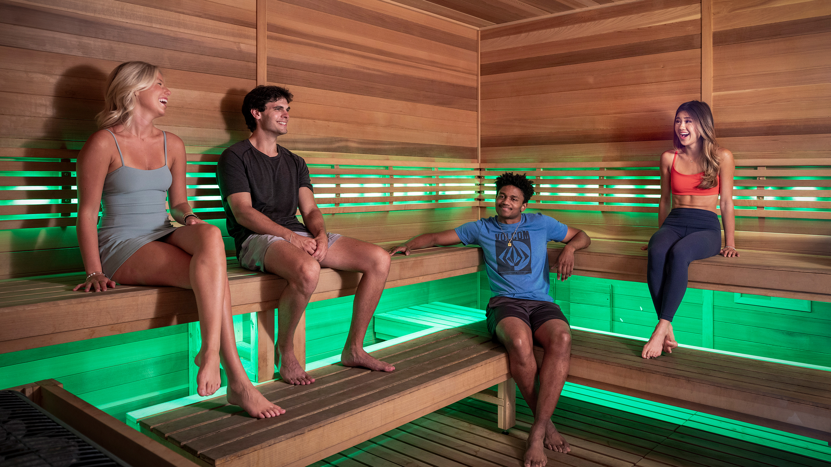 Friends in a sauna